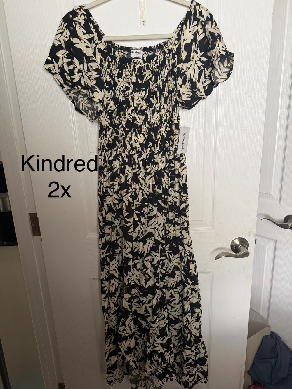 Black & Cream Floral Smocked high low Dress